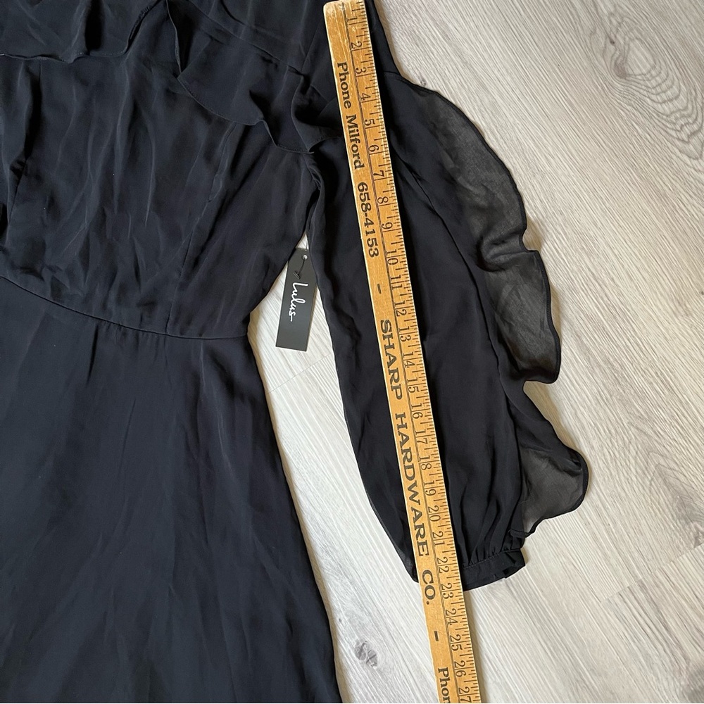 Lulu's NWT Longtime Love Black Long Sleeve Skater Dress Large Sheer Ruffle Goth - Picture 15 of 16